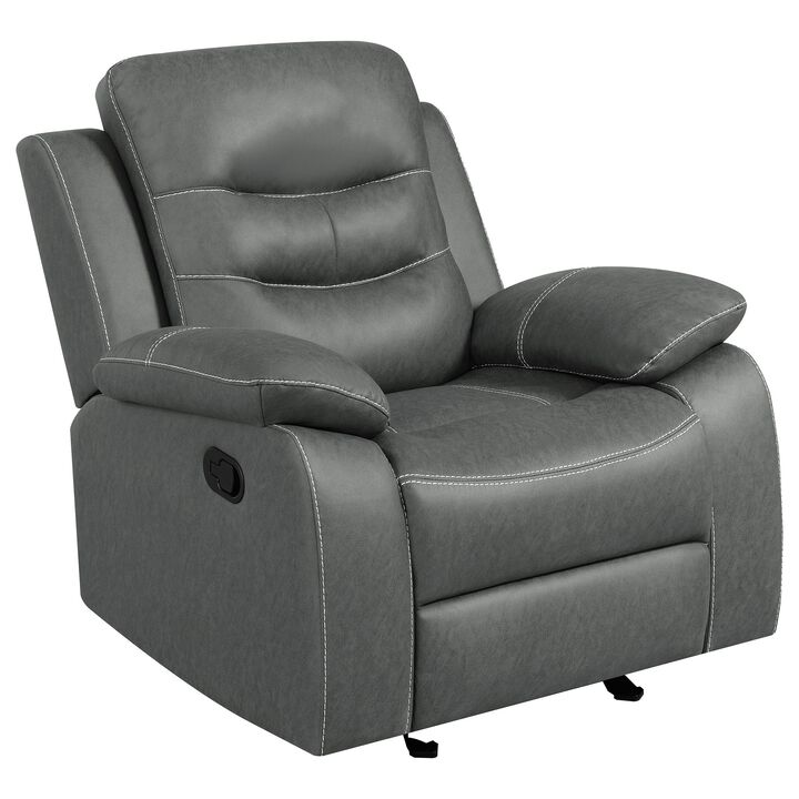 Ursula Manual Glider Recliner Chair, Dark Gray Microfiber Leather, Tufted,  - Benzara