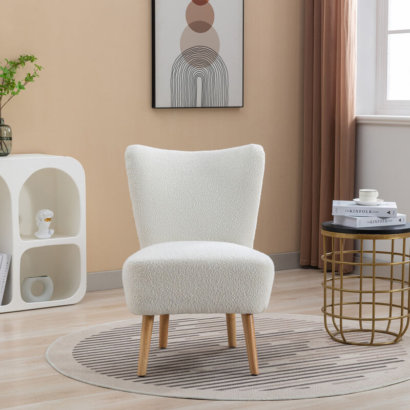 22.50"W Boucle Upholstered Armless Accent Chair Modern Slipper Chair, Cozy Curved Wingback Armchair, Corner Side Chair for Bedroom Living Room Office Cafe Lounge Hotel. Ivory
