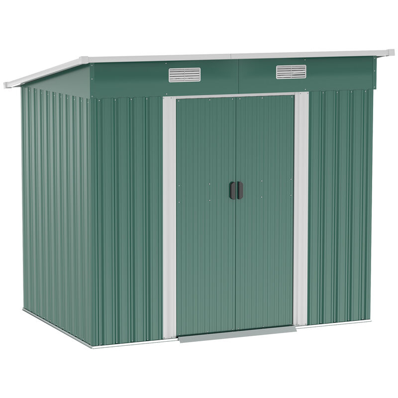 Outsunny 7' x 4' Outdoor Storage Shed, Galvanized Metal Utility Garden Tool House, 2 Vents and Lockable Door for Backyard, Bike, Patio, Garage, Lawn, Dark Green