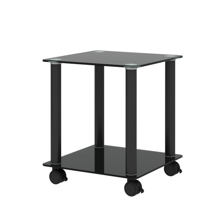 Hivvago Set of 2 Modern Design Coffee Table Tempered Glass End Table Night Stand- Black