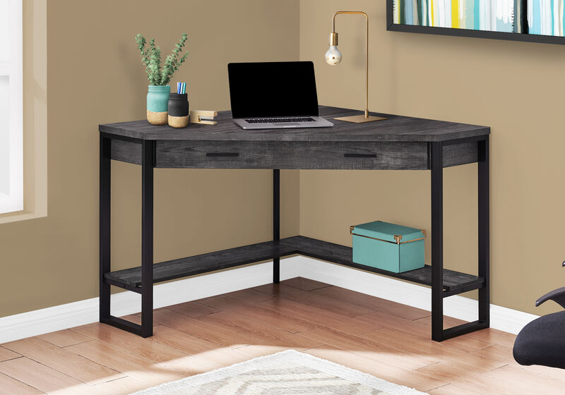 Computer Desk, Home Office, Corner, Storage Drawers, 42"L, Work, Laptop, Metal, Laminate, Black, Contemporary, Modern