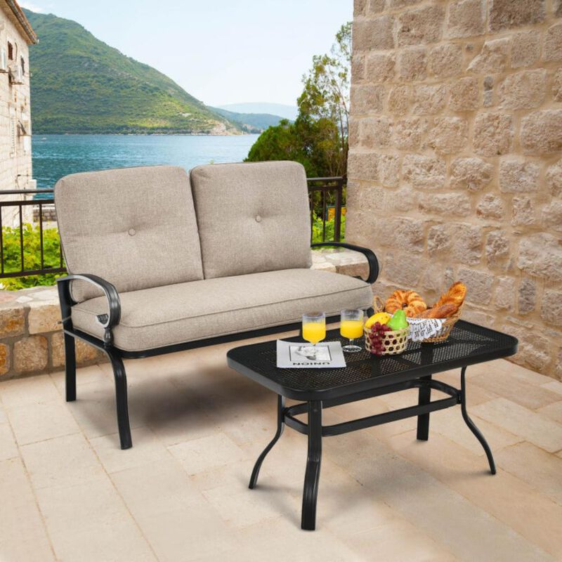 Hivvago 2 Pieces Patio Loveseat Bench Table Furniture Set with Cushioned Chair