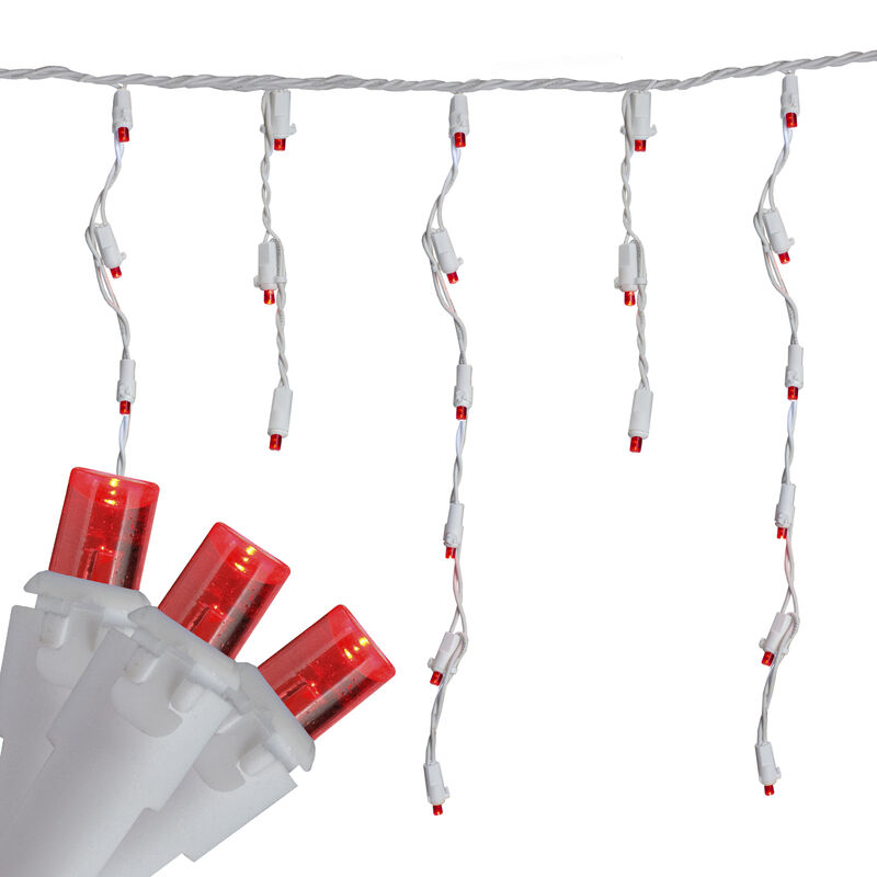 Set of 70 Red LED Wide Angle Icicle Christmas Lights - 6ft White Wire