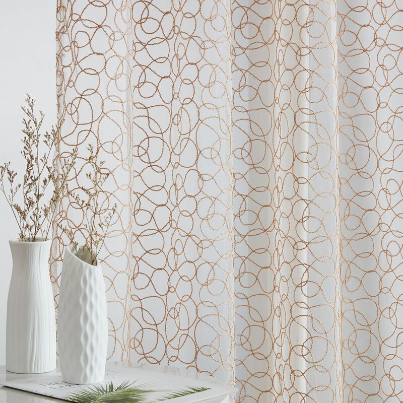 THD Francine Embroidered Premium Soft Decorative Sheer Voile Light Filtering Grommet Window Treatment Curtain Drapery Panels - Set of 2 Panels