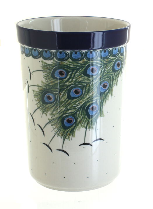 Blue Rose Polish Pottery Summer Blooms Utensil Jar