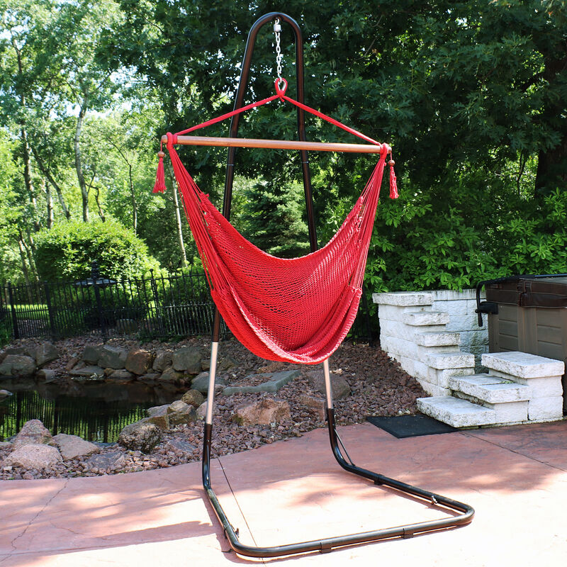 Sunnydaze Extra Large Hammock Chair with Adjustable Steel Stand - Red