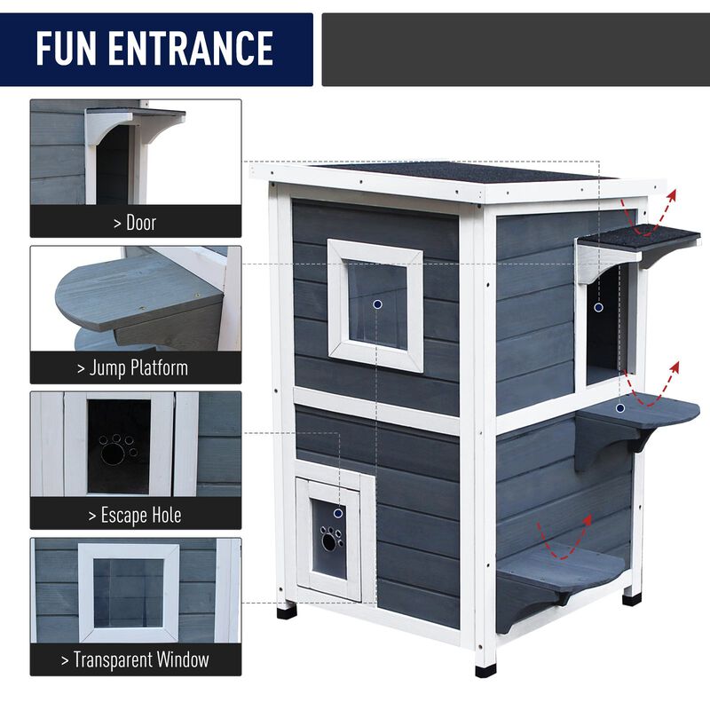 Solid Wood Cat Tree 2-Floor Condo Kitten Shelter with Window Pet Supplies