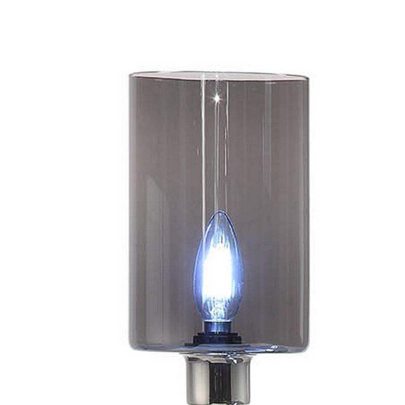 29 Inch Table Lamp with Dual Gray Shade, Glass and Metal, Nickel Finish-Benzara