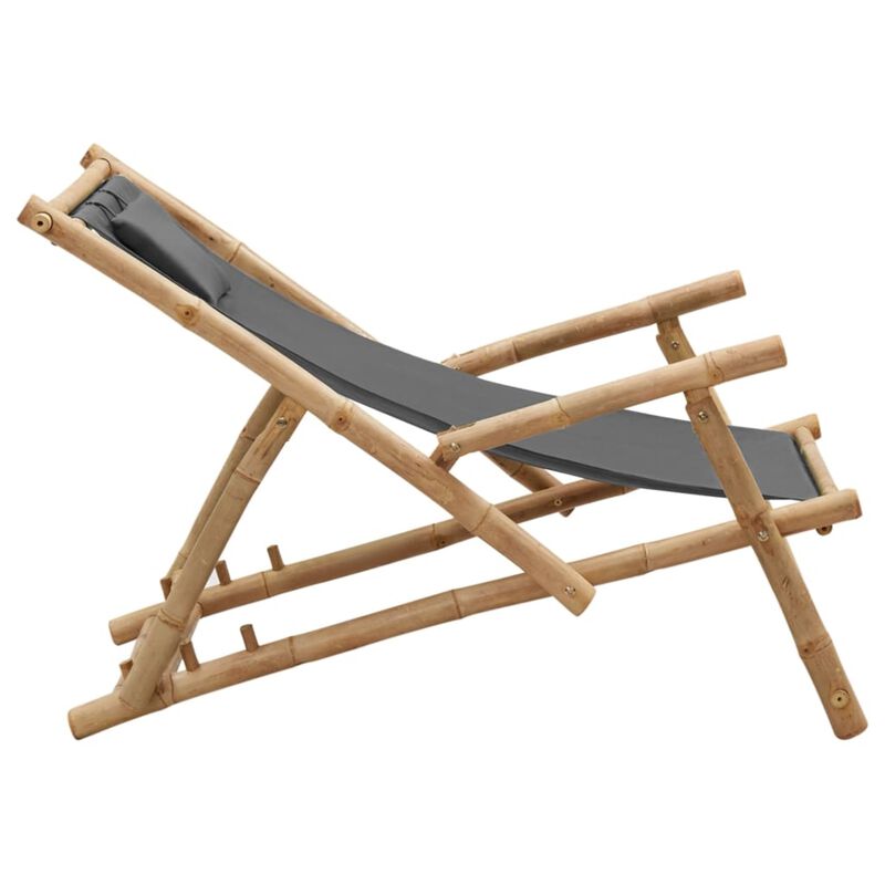 vidaXL Deck Chair Bamboo and Canvas Dark Gray