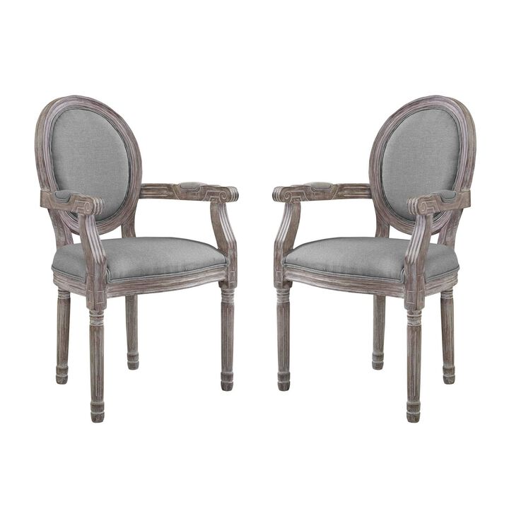 Modway Emanate French Vintage Upholstered Fabric Two Dining Armchairs in Light Gray