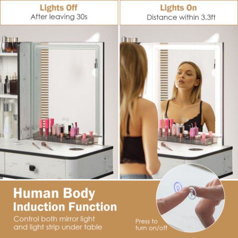 Vanity Makeup Table Set with Lighted Mirror