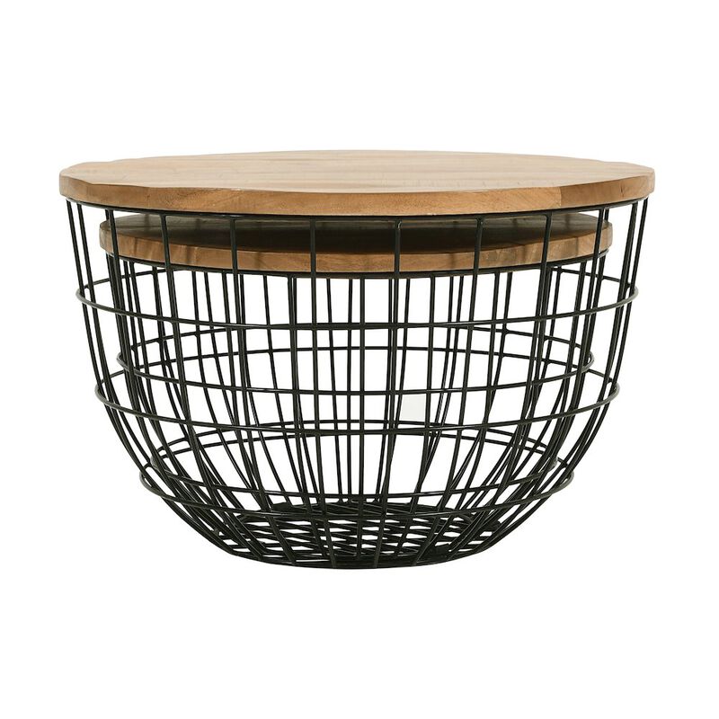 Jofran Rondo Nested Storage Solid Wood and Metal Basket Coffee Tables (Set of 2)