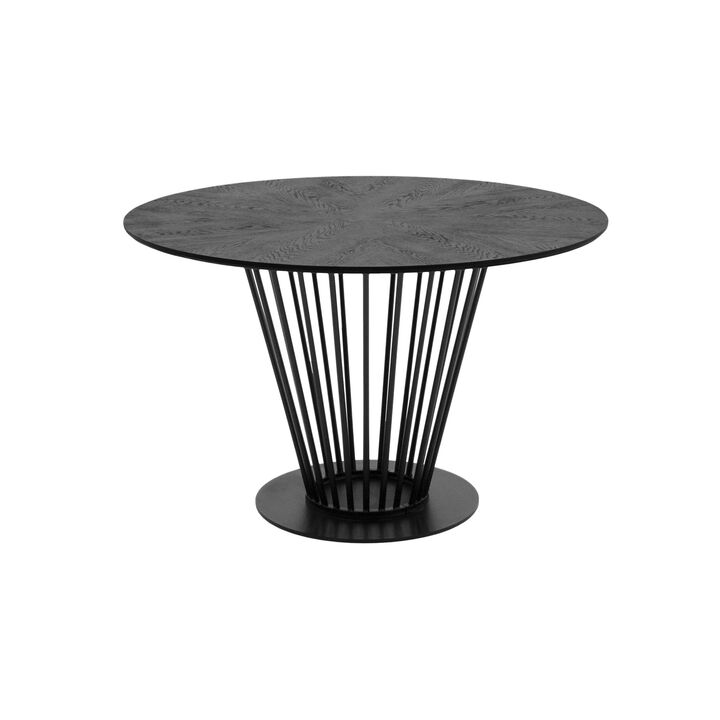 47 Inch Dining Table, Round Top, Modern Black Iron Metal Pedestal Base - Benzara