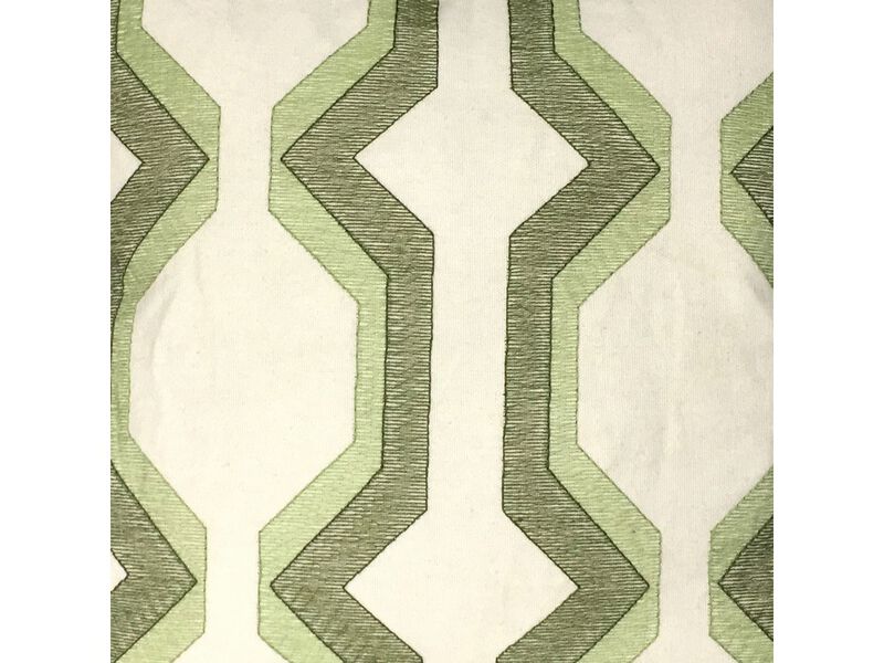 Contemporary Cotton Pillow with Geometric Embroidery, Green and White- Benzara