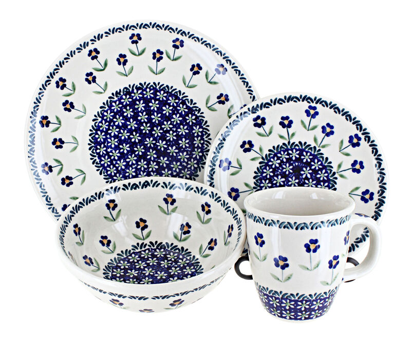 Blue Rose Polish Pottery Festive Fir 4 Piece Place Setting - Service for 1