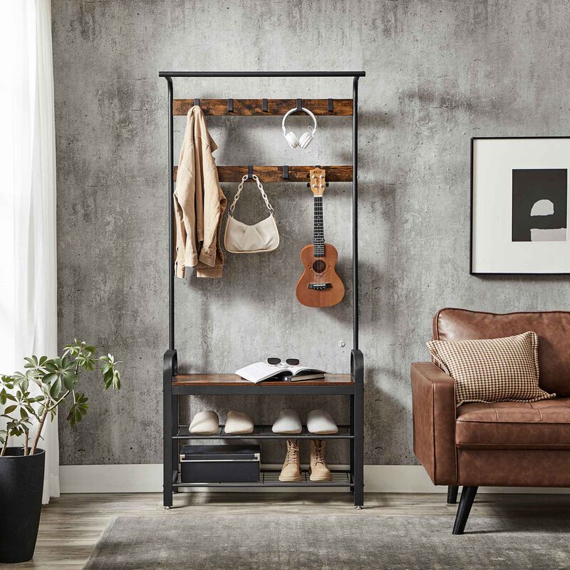 Coat Rack Shoe Bench with Wood, Look Accent and Metal Frame