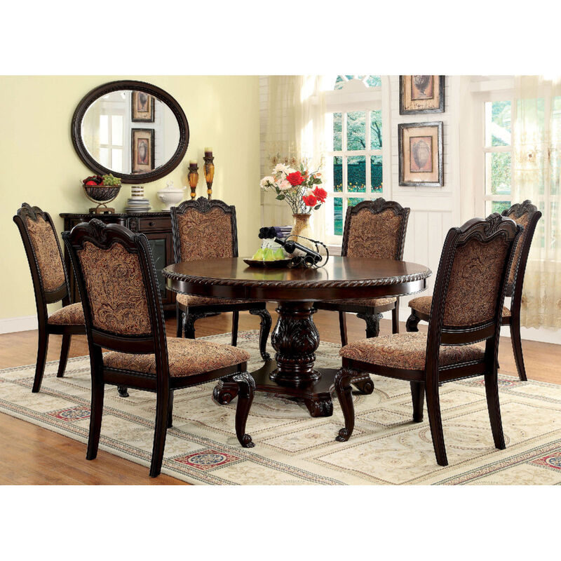 Traditional Formal Set of 2 Side Chairs Brown Cherry Solid wood Chair Padded Fabric Upholstered Seat Kitchen Dining Room Furniture