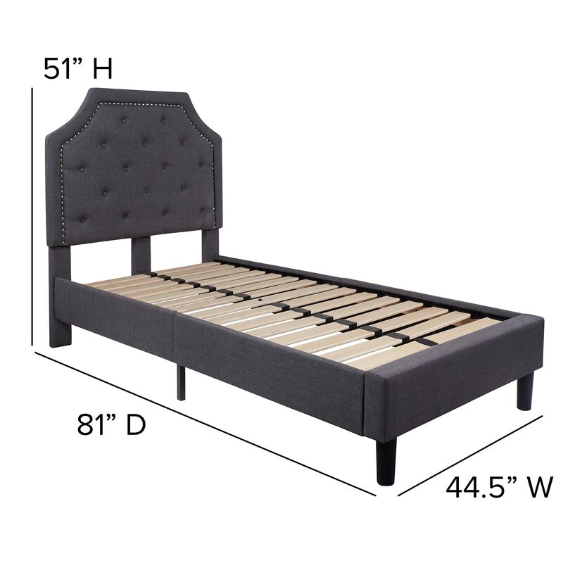 Flash Furniture Brighton Twin Size Tufted Upholstered Platform Bed in Dark Gray Fabric