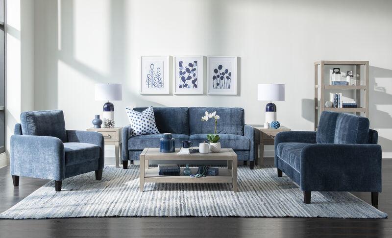 Everly Blue Velvet Loveseat