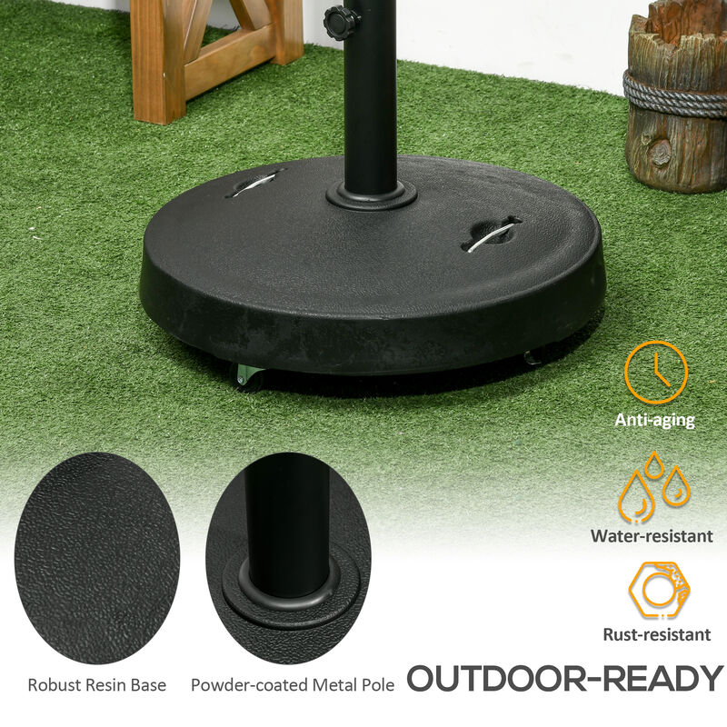 Outsunny 52lbs Resin Patio Umbrella Base with Wheels and Retractable Handles, 20.75" Round Outdoor Umbrella Stand Holder for Parasol Poles 1.5" - 1.9" Dia, Black