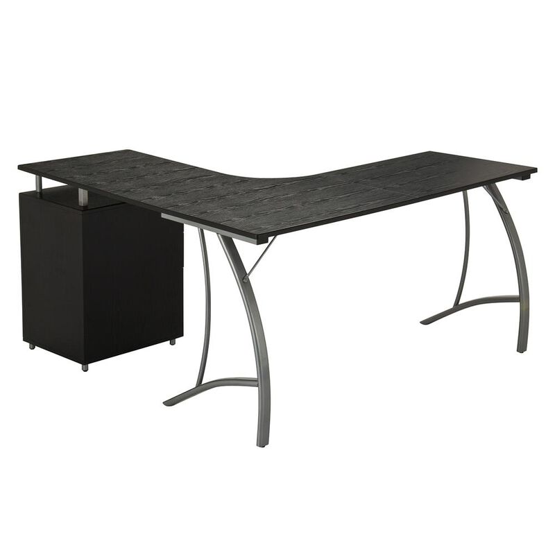 Modern L- Shaped Computer Desk with File Cabinet and Storage. Color: Espresso