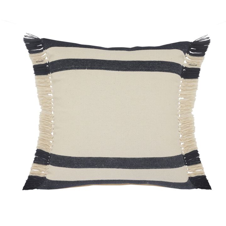 26" Blue and White Double Border Striped Square Throw Pillow