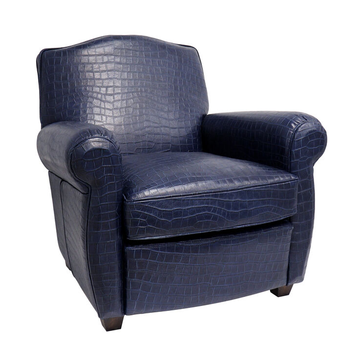 Pasargad Home Vicenza Collection Leather Wing Chair, Blue