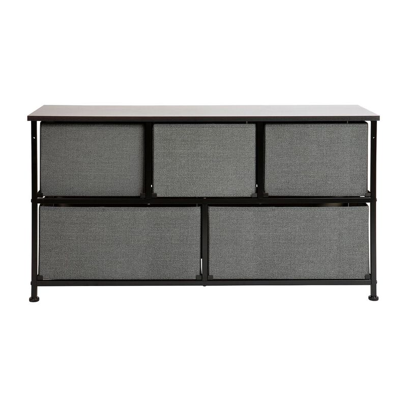 Flash Furniture Harris 5 Drawer Storage Chest - Black Cast Iron Frame and Wood Top - 5 Easy Pull Dark Gray Fabric Drawers