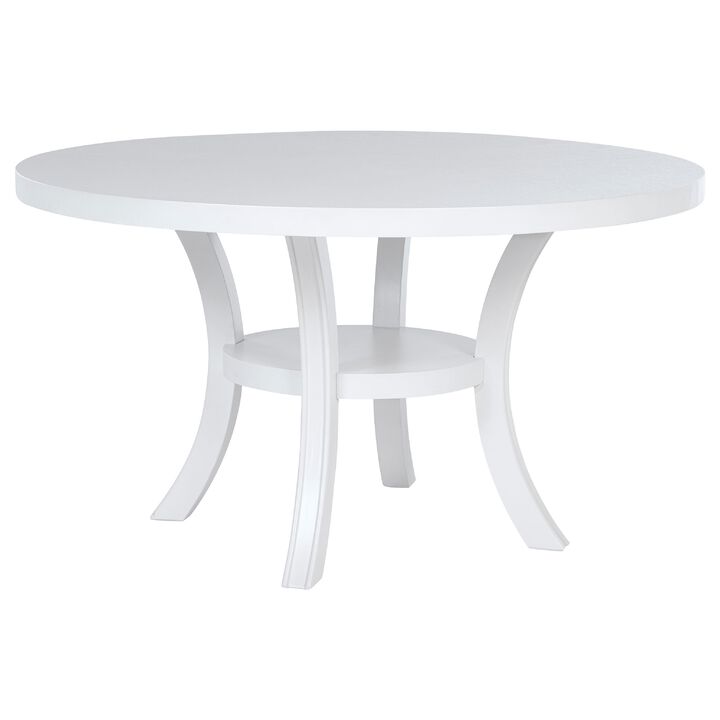Judy 5pc Round Dining Table Set, Flared Legs, Gray Fabric, White Wood - Benzara