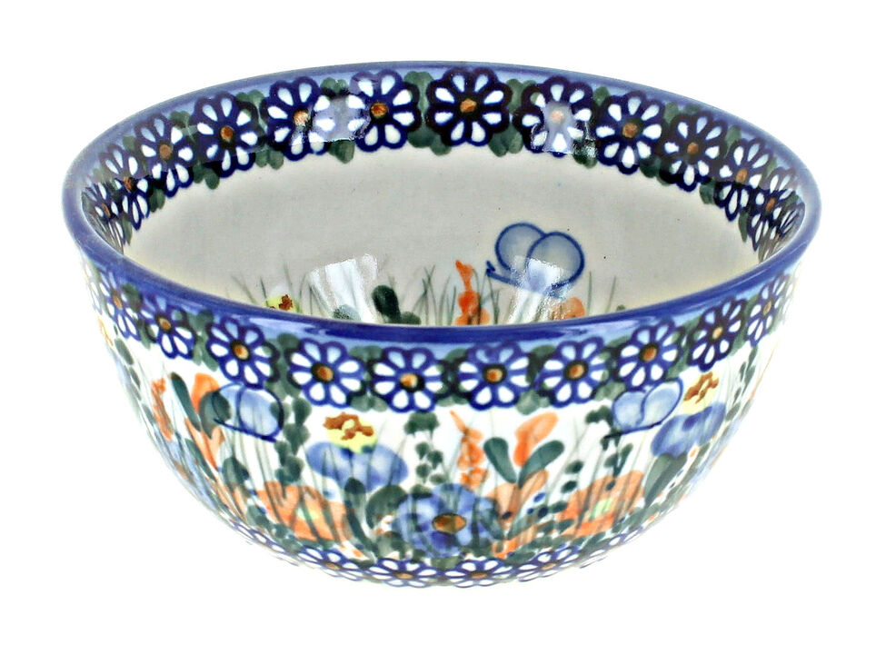 Blue Rose Polish Pottery Cherry Red Bouquet Dessert Bowl