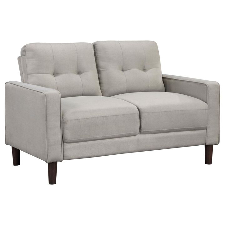 Bow 54 Inch Loveseat, Grid Tufted Back, Track Arms, Self Welt Trim, Beige - Benzara