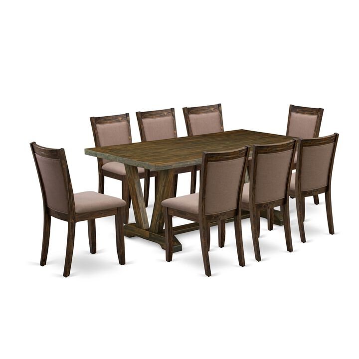 East West Furniture V777MZ748-9 9Pc Dining Set - Rectangular Table and 8 Parson Chairs - Multi-Color Color