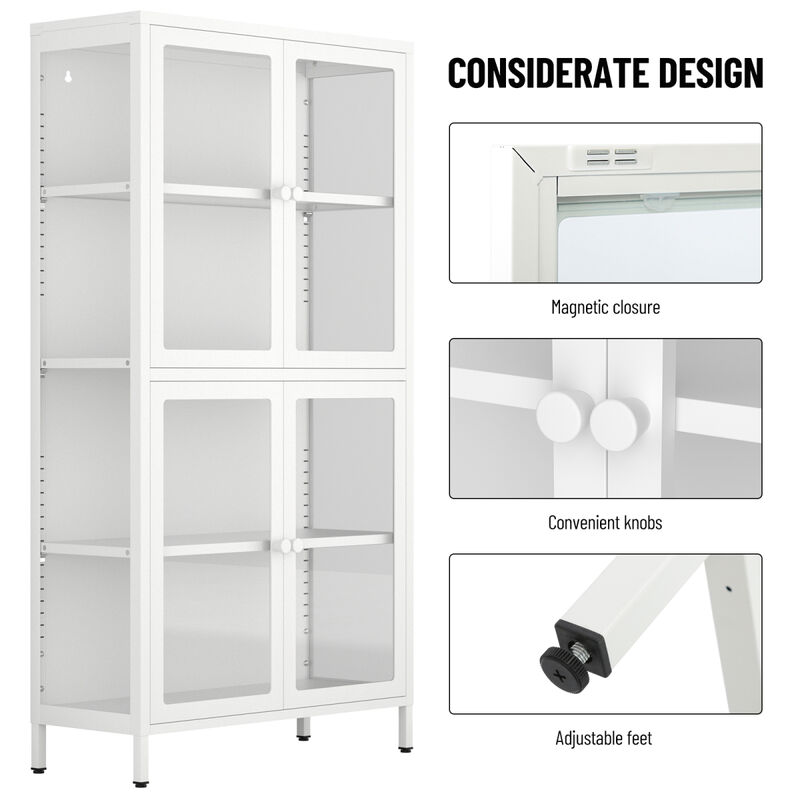 White Steel Storage Cabinet with Adjustable Shelves