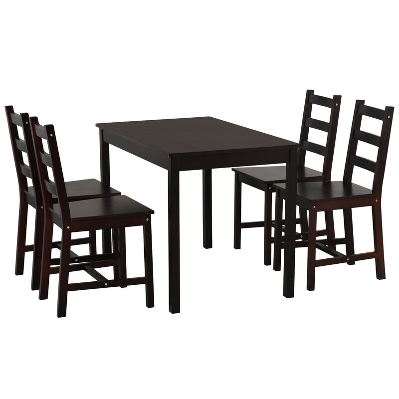 Cozy Dining Ensemble: 5-Piece Chestnut Wood Kitchen Table and Chairs Set