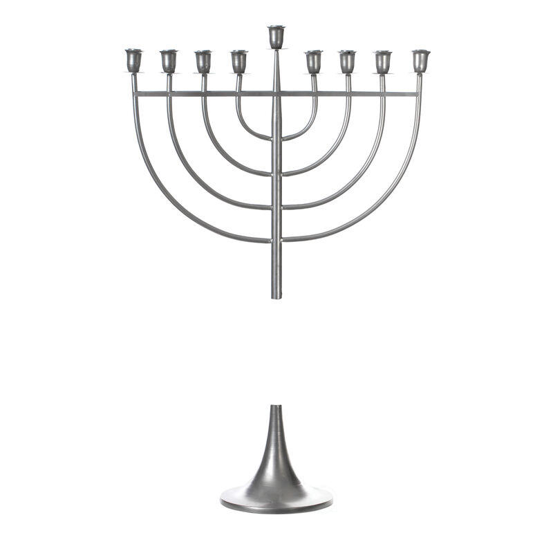 Modern Solid Metal Judaica Hanukkah Menorah 9 Branched Candelabra, Aluminum Finish Medium