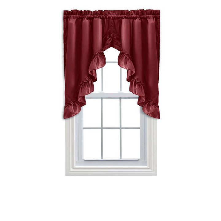 Ellis Stacey 1.5" Rod Pocket High Quality Fabric Solid Color Window Ruffled Swag 60"x38" Merlot