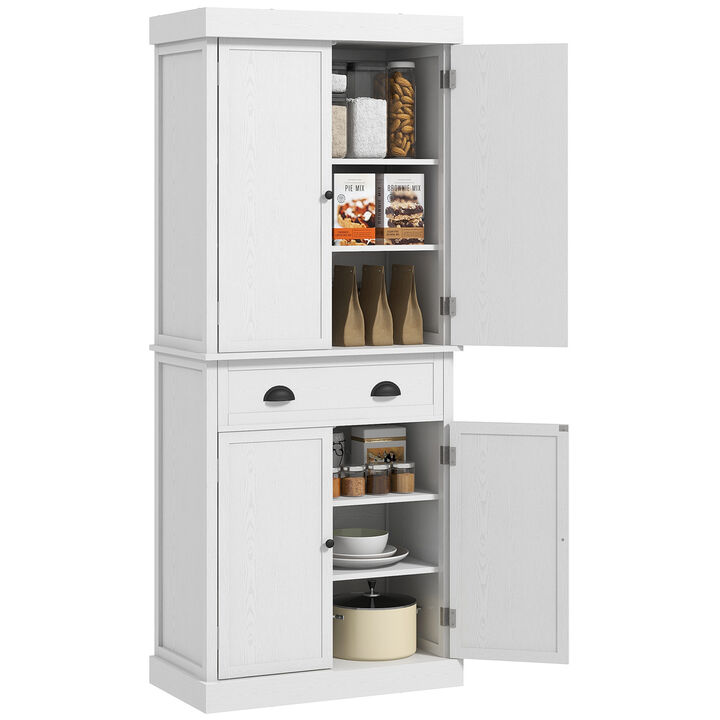 72" H Colonial Kitchen Pantry Freestanding Storage Cabinet White