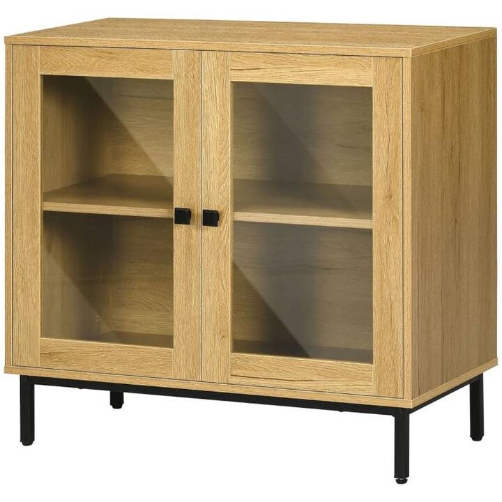 Hivvago Modern Glass Door Sideboard Buffet Dining Storage Cabinet in Oak Wood Finish