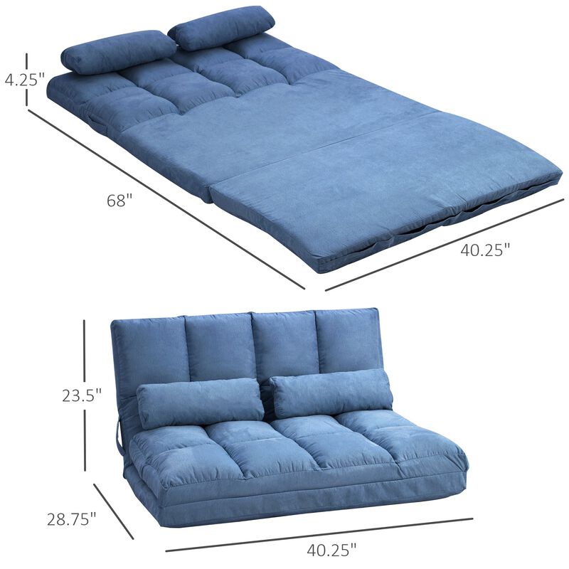 Convertible Recliner Sofa, Folding Floor Sofa Chair with Adjustable Backrest and Headrest, Blue