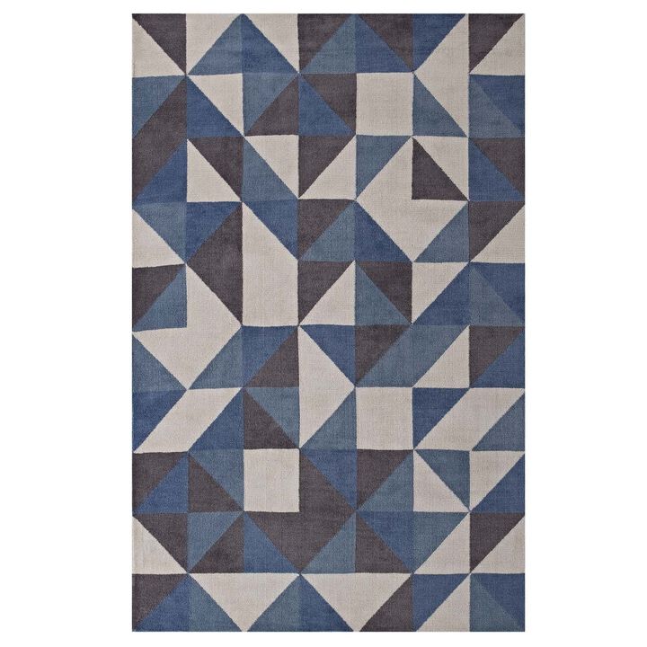 Kahula Geometric Triangle Mosaic 5x8 Area Rug - Blue, White and Gray