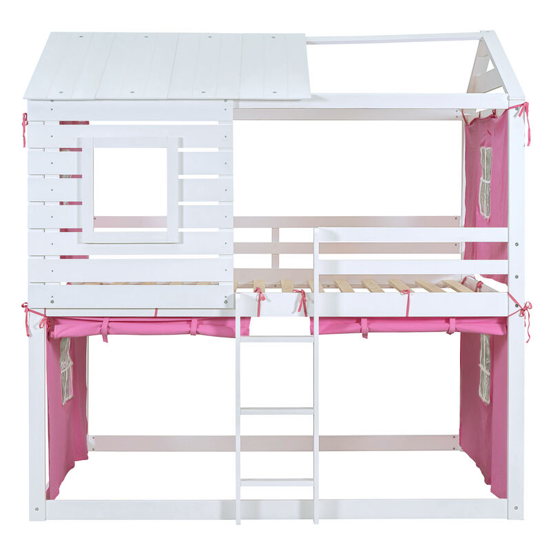 Merax Wood House Bunk Bed with Tent