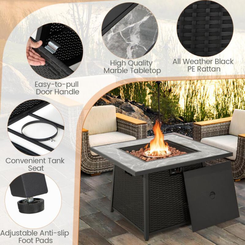 Hivvago 7 Pieces Patio Furniture Set with 35 Inches 50000 BTU Propane Gas Fire Pit Table and Waterproof Cover for Firpit