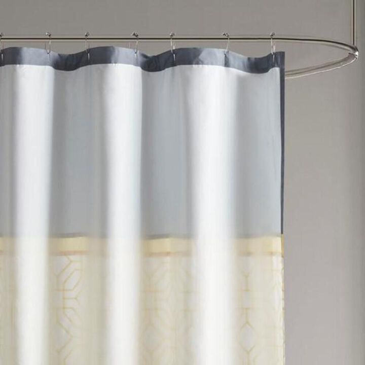 Belen Kox Grey and Yellow Embroidered Microfiber Shower Curtain, Belen Kox