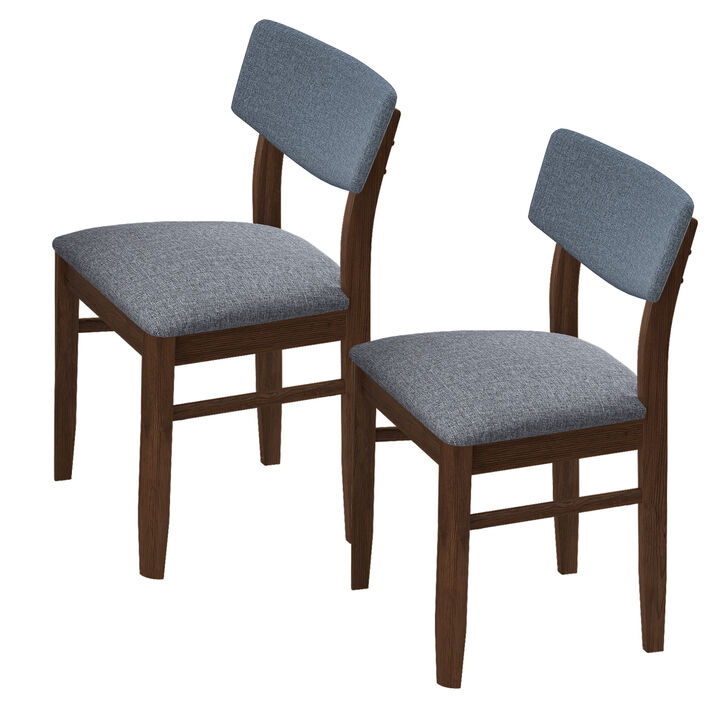 2 PCS Dining Chairs Fabric Cushion Retro Upholstered Chairs Solid Rubber Wood for Kitchen Dining Room Small Space Grey Walnut Color