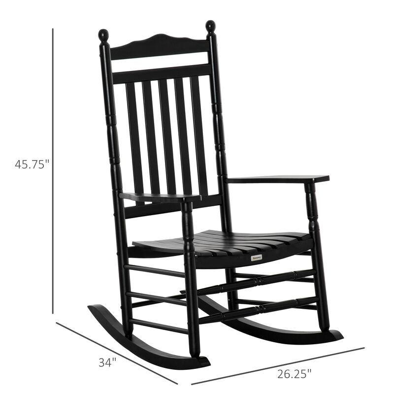 Black Traditional Wooden High-Back Rocking Chair: for Porch, Indoor/Outdoor