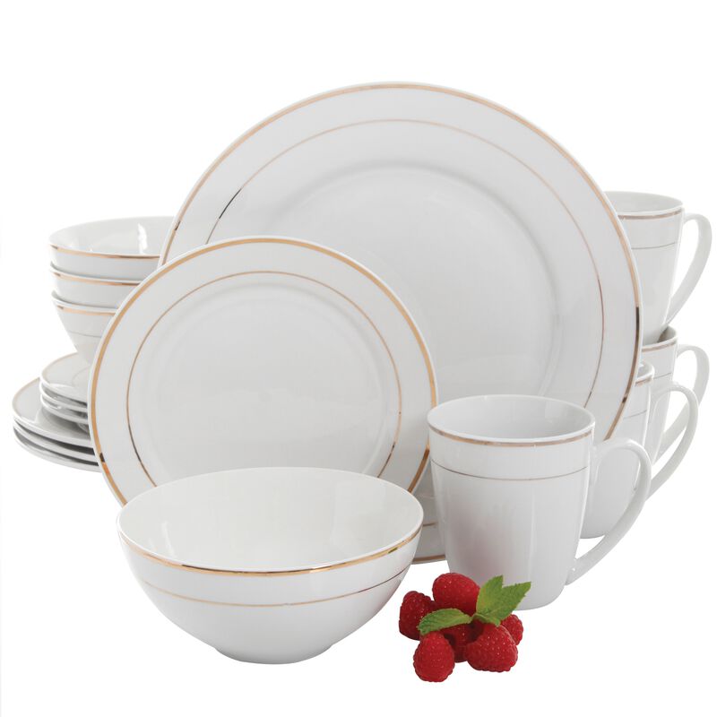 Gibson Home Palladine 16 Piece Dinnerware Double Gold Banded Set