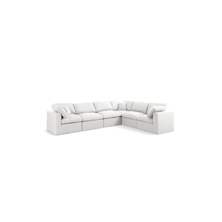 Meridian Furniture Serene Cream Linen Textured Fabric Deluxe Comfort Modular Sectional