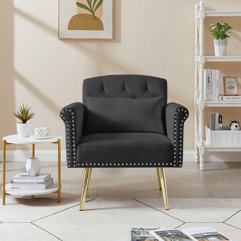 BLACK velvet armchair with metal legs