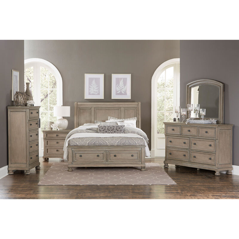 Classic Style Queen Size Sleigh Bed 1pc with Footboard Storage Drawers Wire Brushed Gray Finish Wooden Furniture