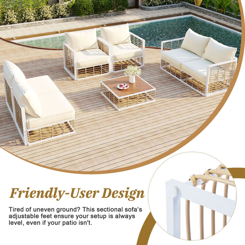 Merax Modern Minimalist 7-Piece Metal Patio Sectional Sofa Set